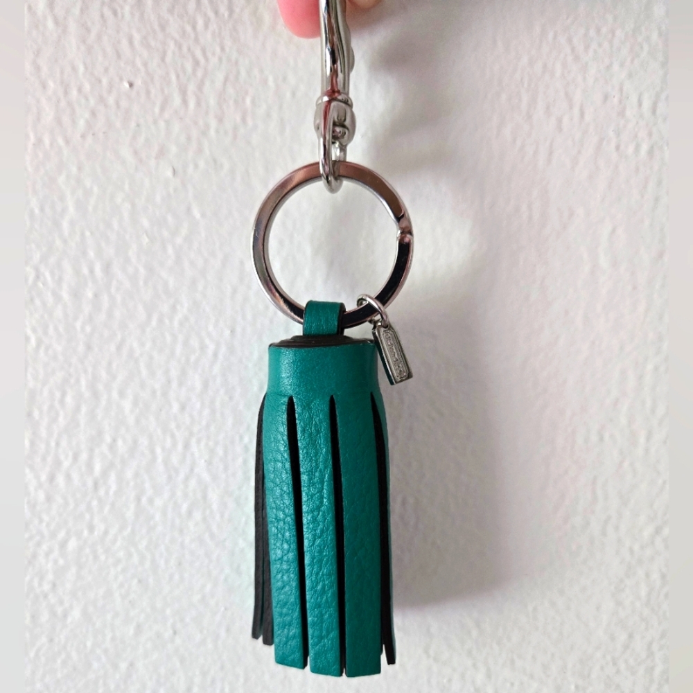 NWOT Coach Tassel Style Keychain Silver Green